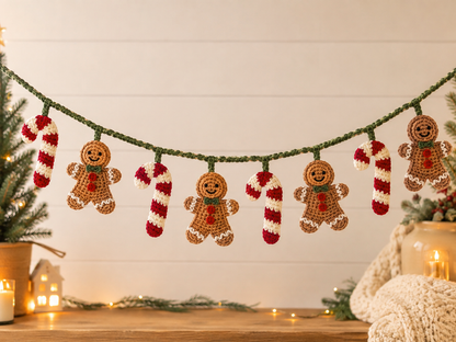 Festive Crochet Christmas Tree & Star Garland | Handmade Amigurumi Holiday Mantle Decor Bunting