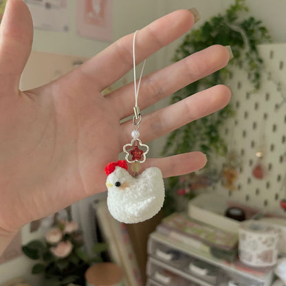 Crochet White Bunny Phone Charm — Cute Star & Pearl Bead Strap, Handmade Kawaii Accessory
