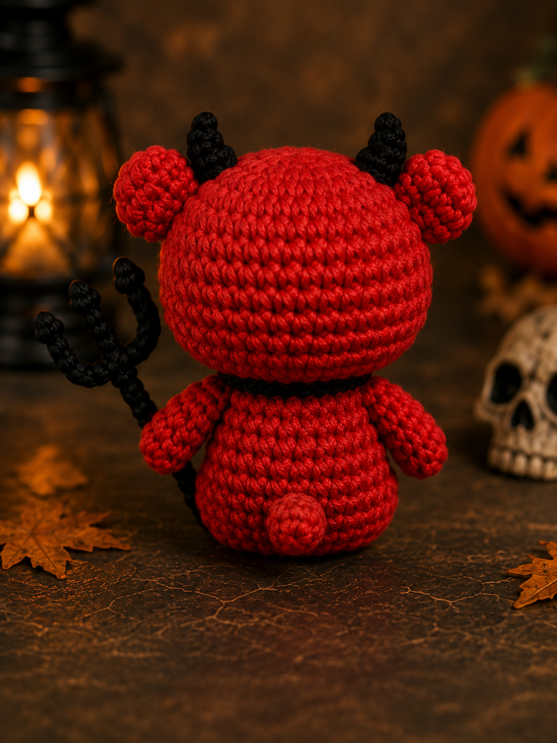 Spooky-Cute Crochet Devil Bear Keychain | Handmade Amigurumi Halloween Bag Charm