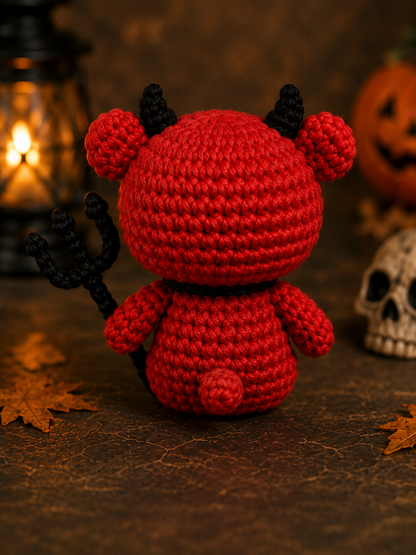Spooky-Cute Crochet Devil Bear Keychain | Handmade Amigurumi Halloween Bag Charm