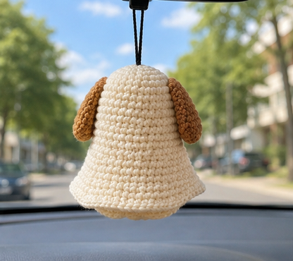 Handmade Crochet Halloween Ghost Dog Car Hanging Accessory | Cute Puppy Trick-or-Treat Mirror Charm