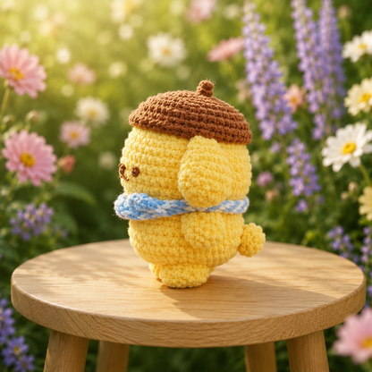 Cute Crochet Beret Puppy Keychain | Handmade Amigurumi Yellow Dog Bag Charm