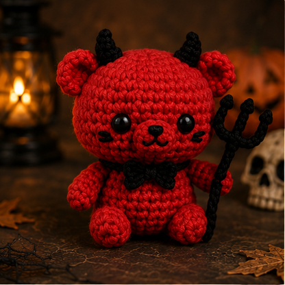 Spooky-Cute Crochet Devil Bear Keychain | Handmade Amigurumi Halloween Bag Charm