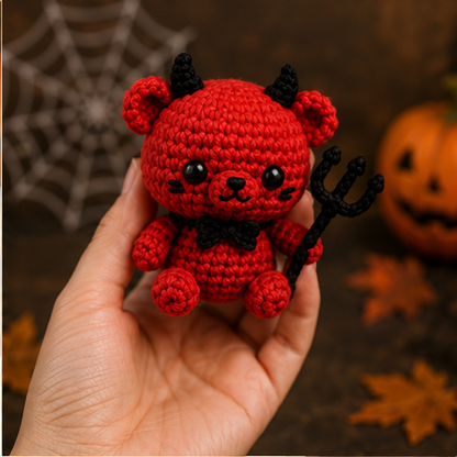Spooky-Cute Crochet Devil Bear Keychain | Handmade Amigurumi Halloween Bag Charm