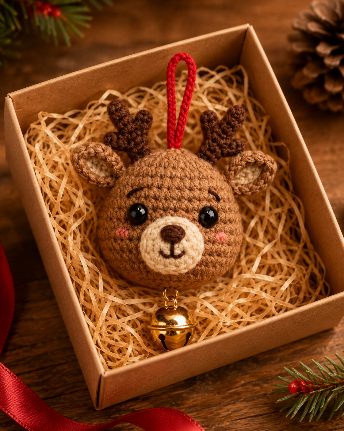 Festive Crochet Christmas Reindeer Ornament | Handmade Amigurumi Holiday Tree Hanging Decoration