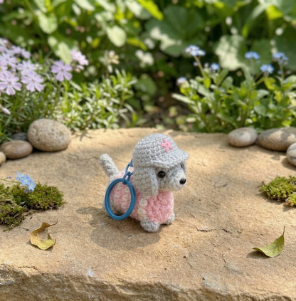 Crochet Dachshund Dog Keychain — Handmade Puppy Bag Charm with Hat & Sweater