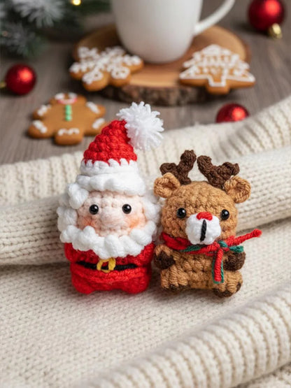 Handmade Crochet Santa and Reindeer Holiday Set | Amigurumi Christmas Plushie Duo