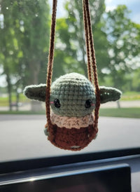 Sci-Fi Green Baby Alien Car Charm | Crochet Rearview Mirror Accessory