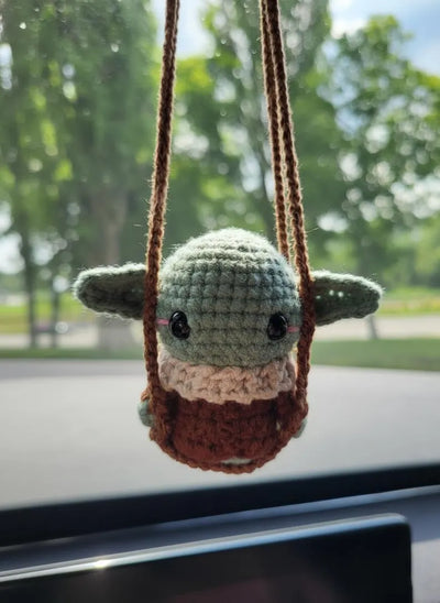 Sci-Fi Green Baby Alien Car Charm | Crochet Rearview Mirror Accessory