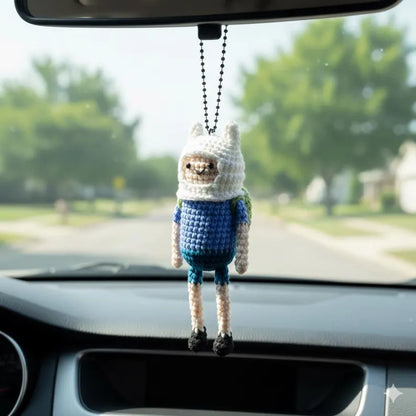 Crochet Finn and Jake Best Friends Duo Car Charm — Cute Cartoon Buddy Set, Handmade Mirror Hanger