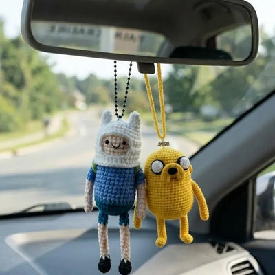 Crochet Finn and Jake Best Friends Duo Car Charm — Cute Cartoon Buddy Set, Handmade Mirror Hanger