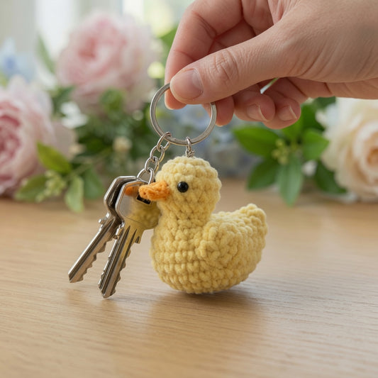 Cute Crochet Duck Keychain | Handmade Amigurumi Yellow Duckling Bag Charm