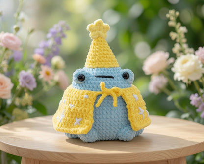 Kawaii Wizard Frog Crochet Plushie | Velvet Amigurumi Magic Toad