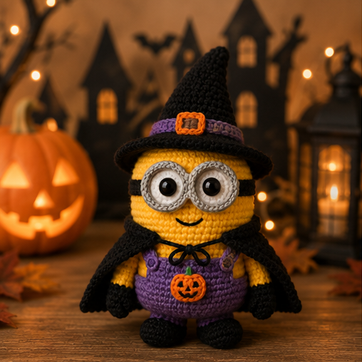 Spooky-Cute Crochet Yellow Henchman Plushie | Handmade Amigurumi Halloween Stuffed Toy