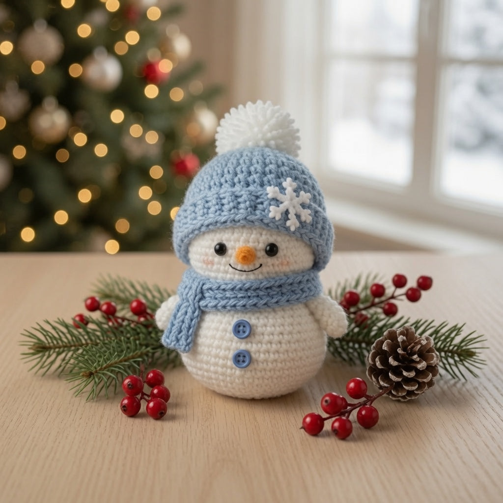 Handmade Crochet Snowman Ornament Set | Amigurumi Christmas Tree Decor Box