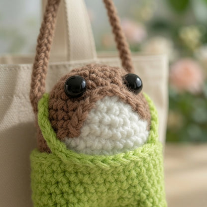 Cute Crochet Frog in Overalls Bag Charm | Handmade Amigurumi Keychain