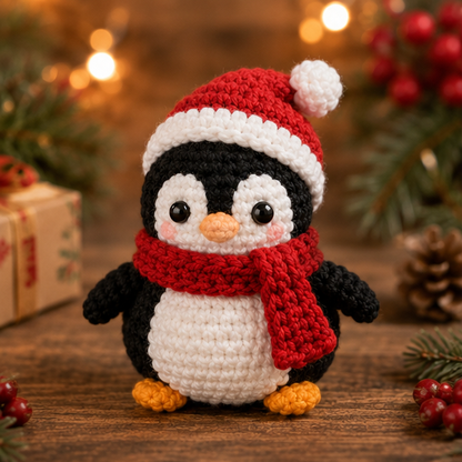 Festive Crochet Christmas Penguin Keychain | Handmade Amigurumi Holiday Bag Charm & Keyring