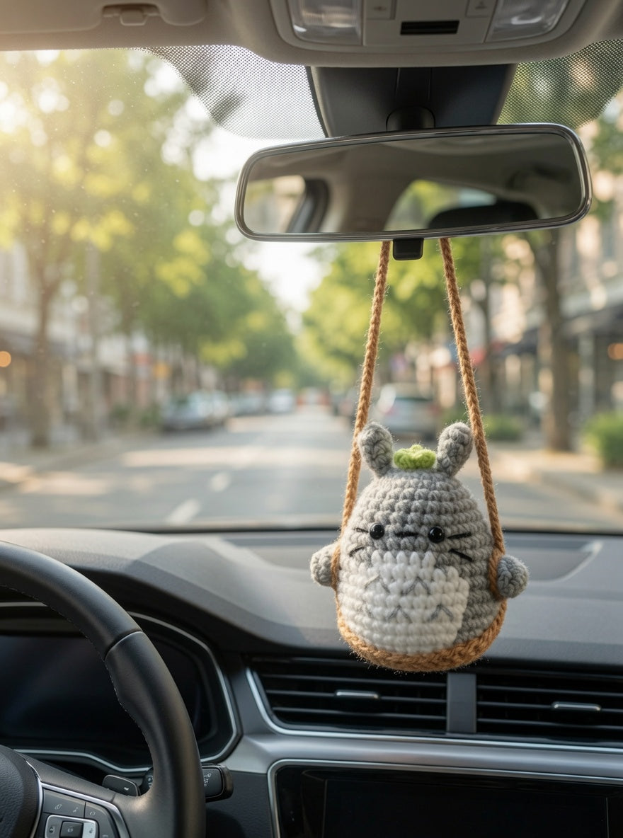 Cute Crochet Forest Spirit Car Charm | Anime-Inspired Rearview Mirror Accessory