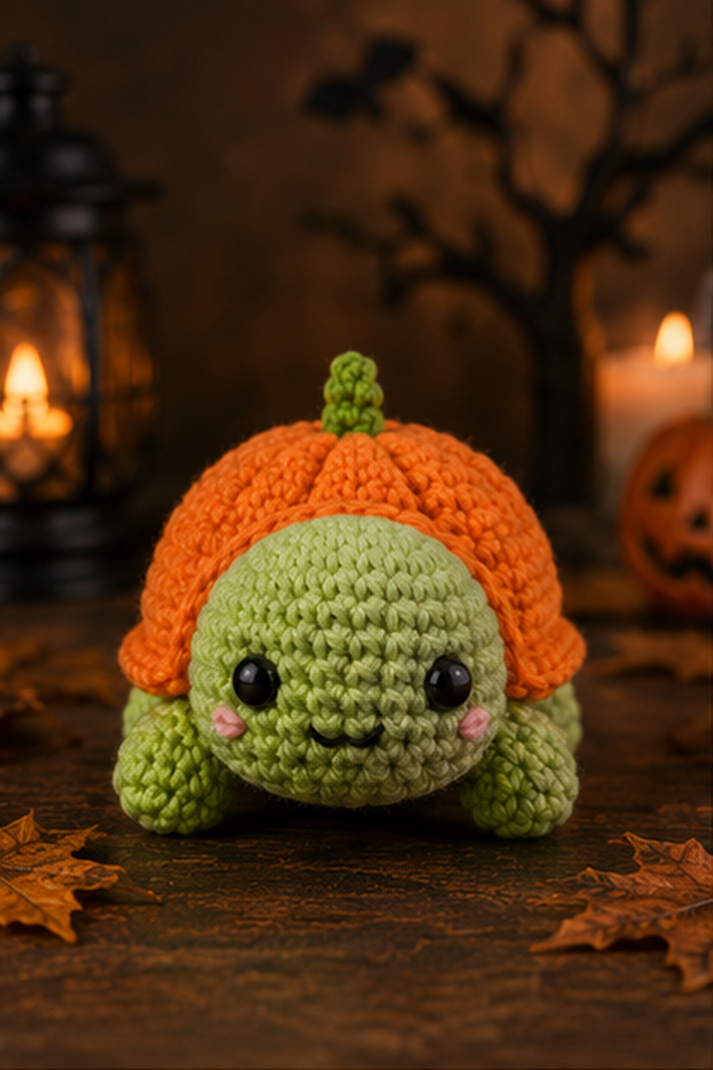 Spooky-Cute Crochet Pumpkin Turtle Plushie | Handmade Amigurumi Halloween Stuffed Animal