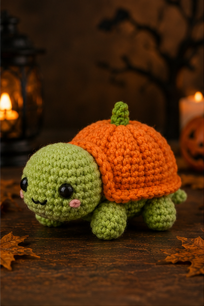 Spooky-Cute Crochet Pumpkin Turtle Plushie | Handmade Amigurumi Halloween Stuffed Animal