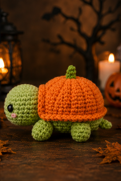 Spooky-Cute Crochet Pumpkin Turtle Plushie | Handmade Amigurumi Halloween Stuffed Animal