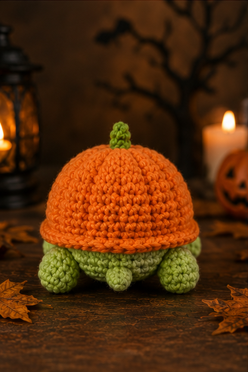 Spooky-Cute Crochet Pumpkin Turtle Plushie | Handmade Amigurumi Halloween Stuffed Animal