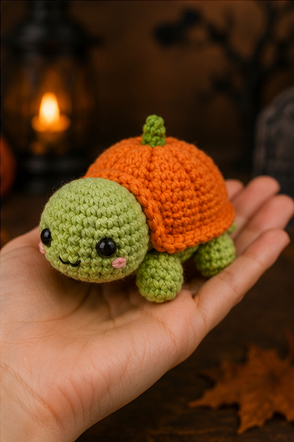 Spooky-Cute Crochet Pumpkin Turtle Plushie | Handmade Amigurumi Halloween Stuffed Animal