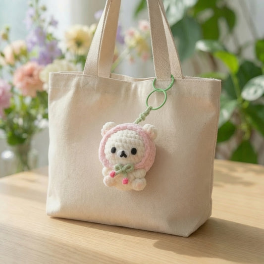 Kawaii Cherry Twin Bears Crochet Bag Charm | Plush Amigurumi Matching Keychain