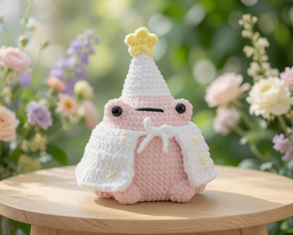 Kawaii Wizard Frog Crochet Plushie | Velvet Amigurumi Magic Toad