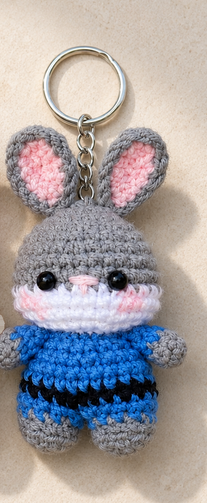 Cute Crochet Fox and Bunny Keychain Set | Handmade Amigurumi Detective Duo Bag Charm