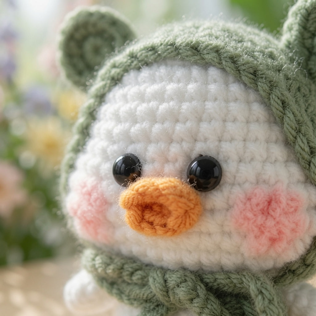 Cute Crochet Duck in Green Frog Hood Keychain | Handmade Amigurumi Bag Charm
