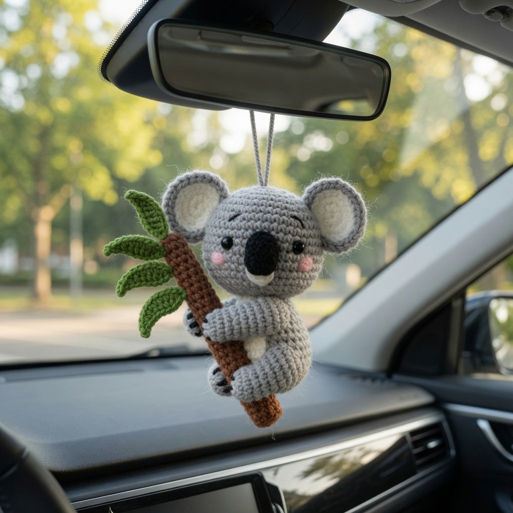 Handmade Amigurumi Koala Bear Car Hanger | Cute Auto Decor Gift for Plant Lovers