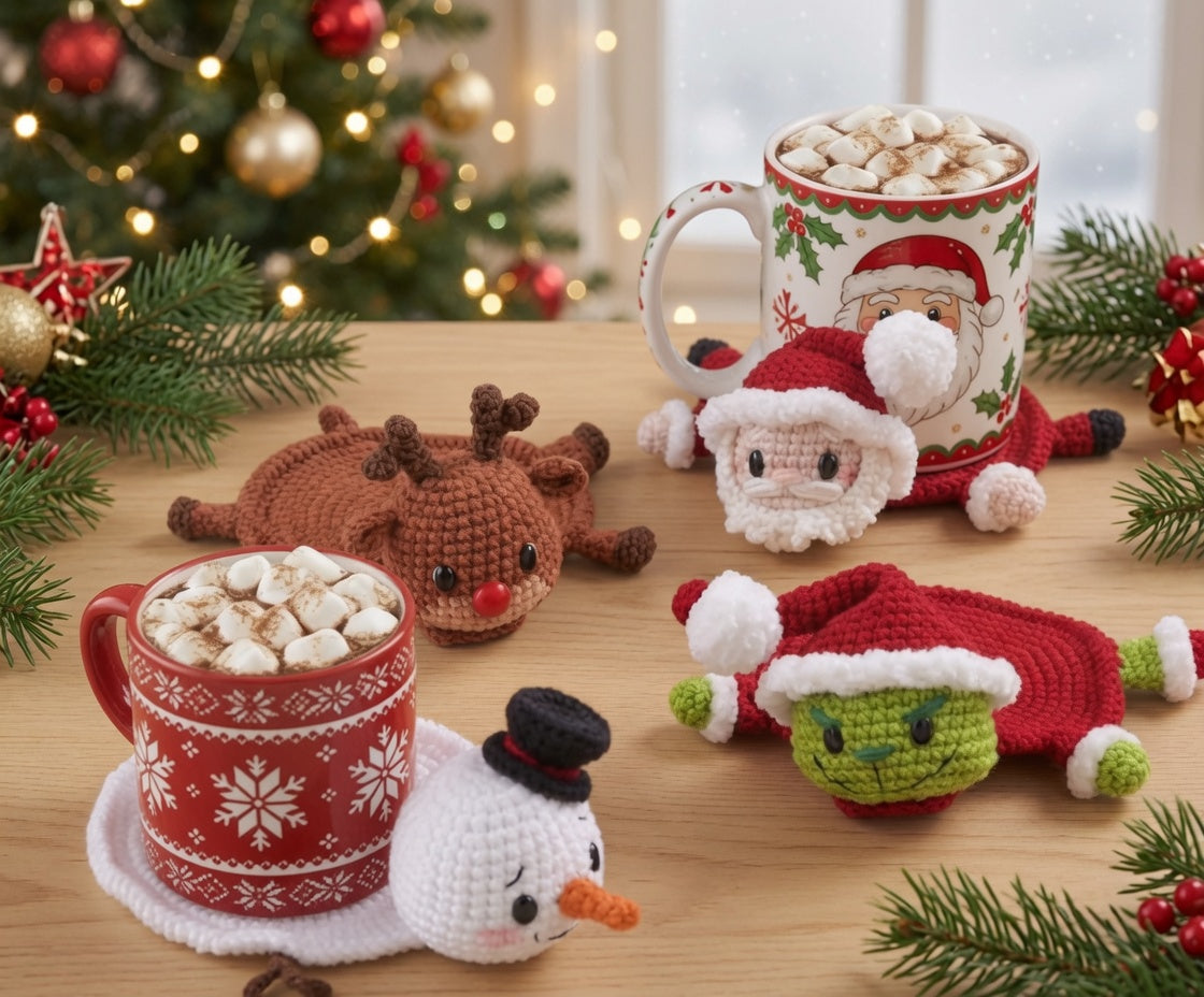Funny Squashed Christmas Coasters | 3D Santa, Reindeer & Snowman Mug Rugs