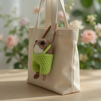 Cute Crochet Frog in Overalls Bag Charm | Handmade Amigurumi Keychain