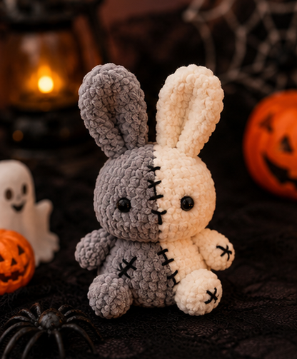 Spooky-Cute Stitched Bunny Plushie | Handmade Velvet Frankenstein Rabbit Stuffed Toy