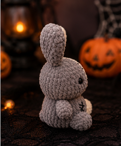 Spooky-Cute Stitched Bunny Plushie | Handmade Velvet Frankenstein Rabbit Stuffed Toy