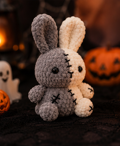 Spooky-Cute Stitched Bunny Plushie | Handmade Velvet Frankenstein Rabbit Stuffed Toy