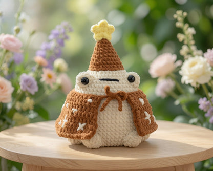 Kawaii Wizard Frog Crochet Plushie | Velvet Amigurumi Magic Toad