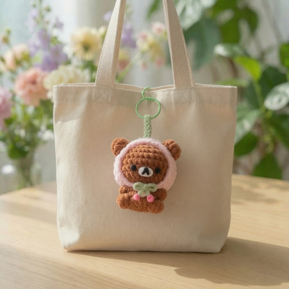 Kawaii Cherry Twin Bears Crochet Bag Charm | Plush Amigurumi Matching Keychain
