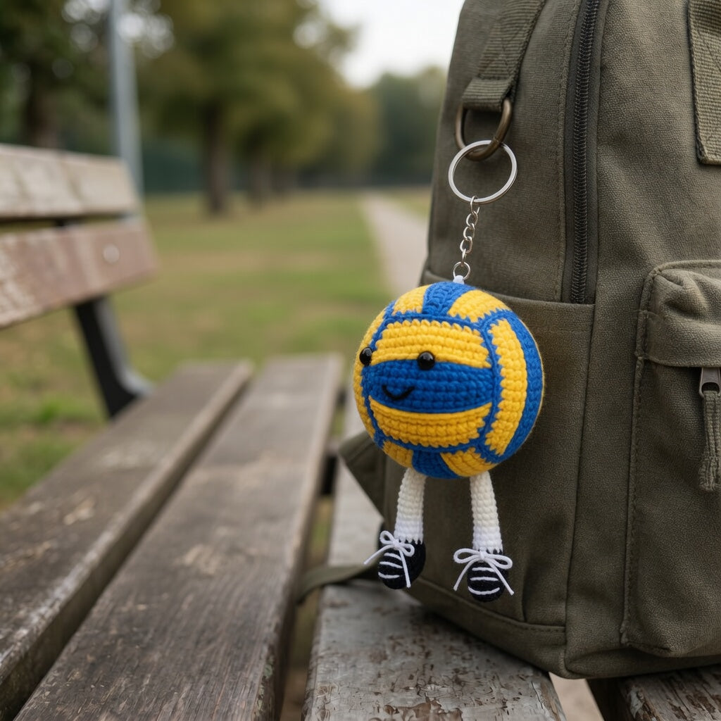 Crochet Sports Ball Keychain — Handmade Cute Ball Charm with Sneaker Legs