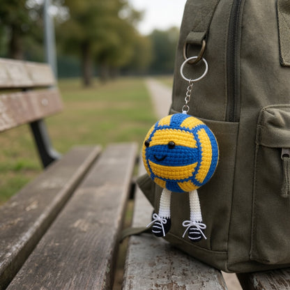 Crochet Sports Ball Keychain — Handmade Cute Ball Charm with Sneaker Legs
