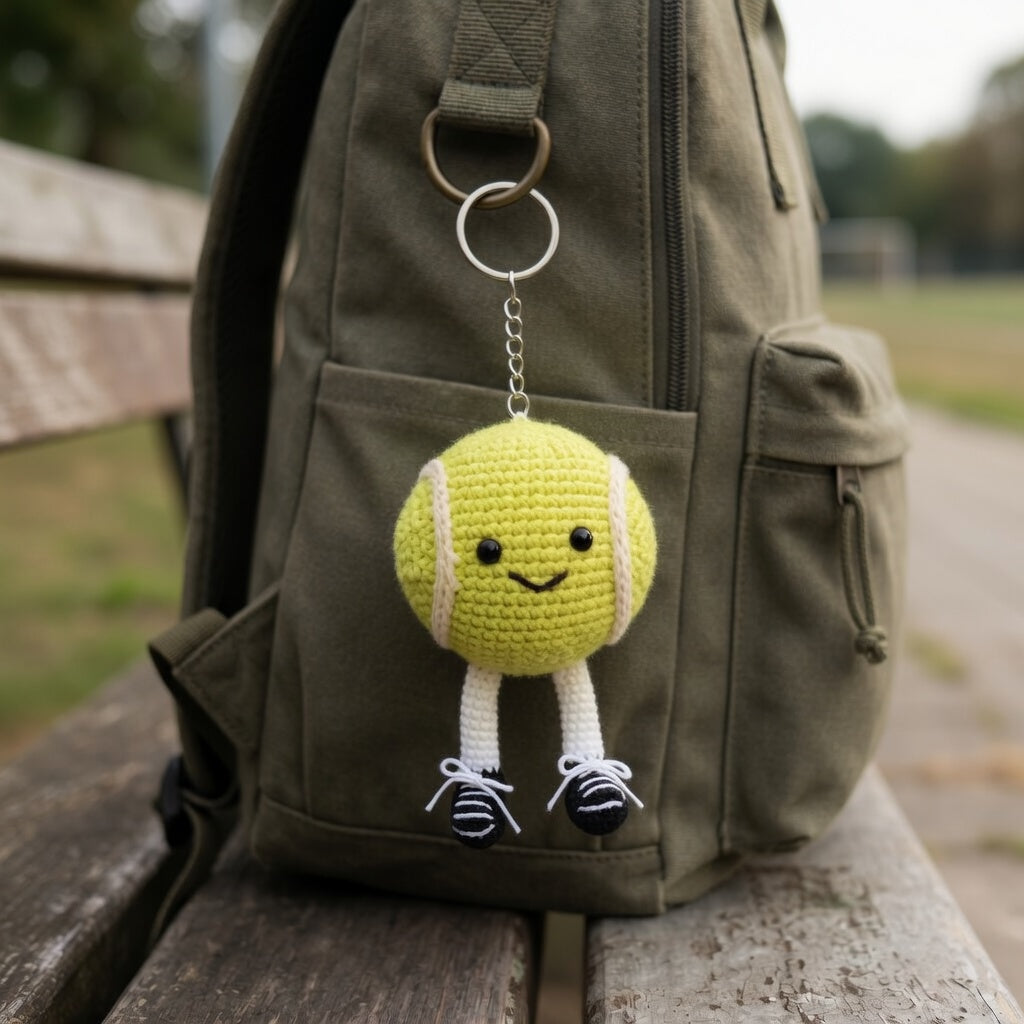 Crochet Sports Ball Keychain — Handmade Cute Ball Charm with Sneaker Legs